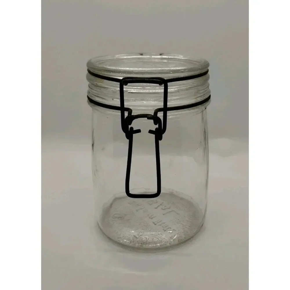 Hermetic Clear Glass Canister Jar 3/4L - Wire Hinged Lid - Made in Italy
